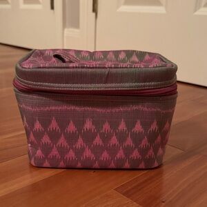 Pink and Green Patterned Cosmetic Bag